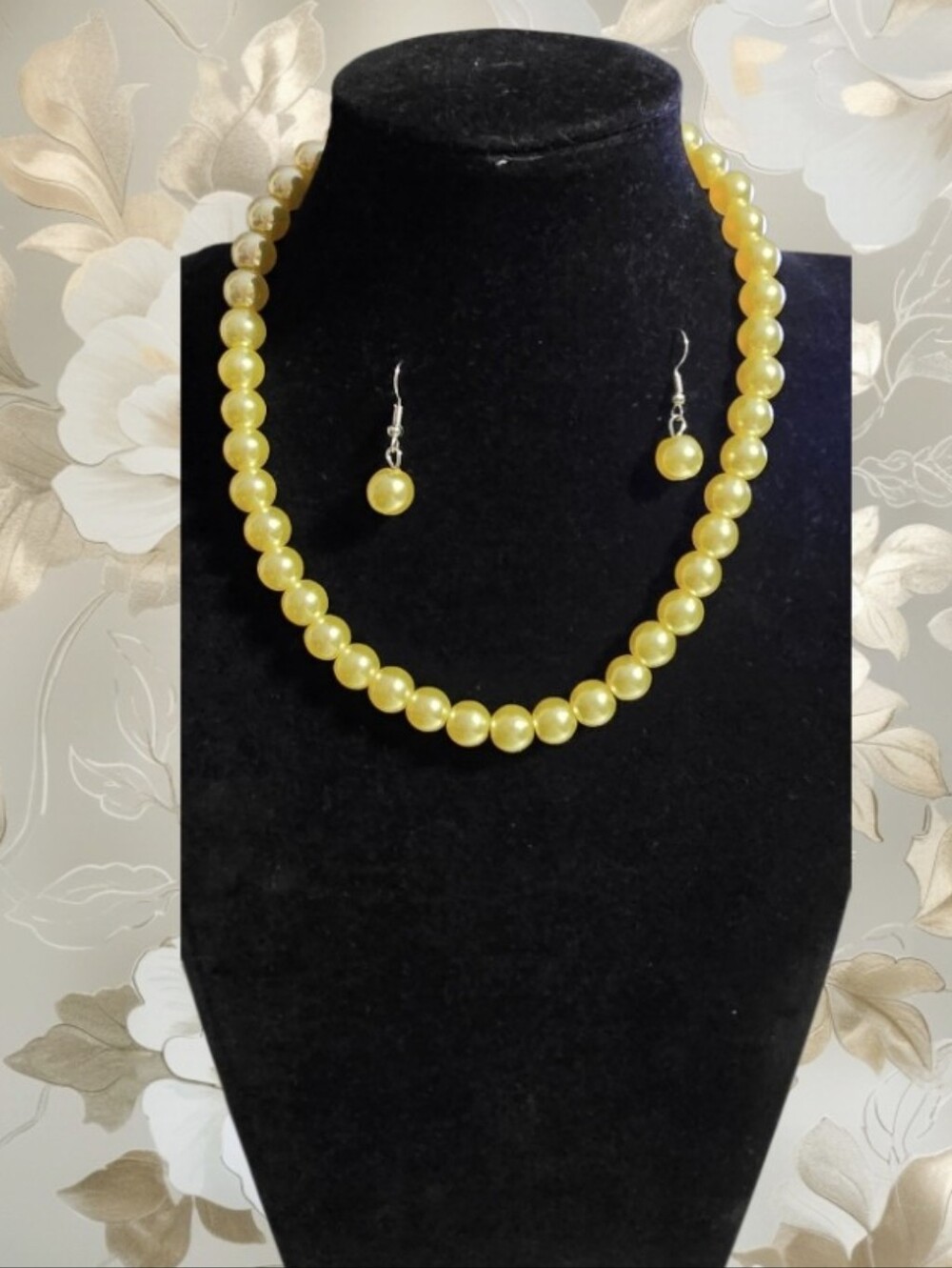 Yellow Pearl Necklace and Earrings Set - Women Jewelry